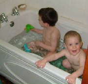 Morgan and Casper in the bath
